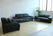 Home Furniture 3seater Black Italy Leather Sofa (SF010)