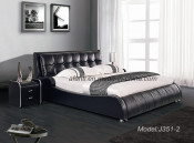 Hot Sale Black Leather Bedroom Bed with Bedstands (J351-2)