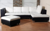 L Shape White Black Sofa Set with Ottoman (JP-sf-234)
