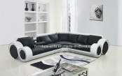 Living Room Wood Real Leather Sofa with Round Armrest and Table (S061)