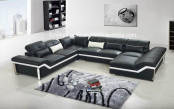 Modern Living Room Wood Frame Big Leather Sofa with Table (S069)