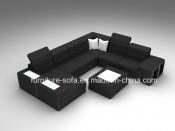 Modern Soft Furniture Chaise 3seater Black Leather Sofa (SF187)