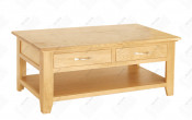 Natural Oak Wood Coffee Table with Drawers