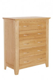 Natural Solid Oak 5 Drawer Bedroom Cabinet