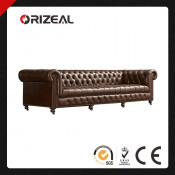 Orizeal Cambridge Genuine Leather Sofa with Deep Tufted and Bold Scroll Arms (OZ-LS-2015)
