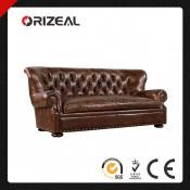 Orizeal Churchill Leather Sofa with Handcrafted Leather and Ultra-Comfortable Seat Cushions (OZ-LS-2021)