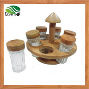 Rotatable Bamboo Canister Rack with 6 PCS Glass Canisters