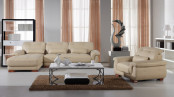 Simple Europe Style Golden Leather Oak Wood Sofa