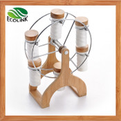 Sky Wheel Shape Bamboo Rack with 6 Ceramic Spice Jar