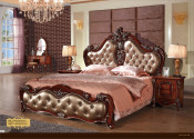 Solid Wood Carving Luxurious Classic Leather Bed for Bedroom (LF-799)