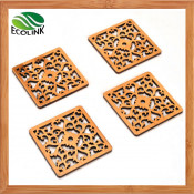 Square Shape Engrave Bamboo Cup Coaster