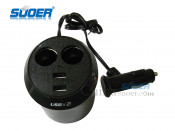 Suoer Factory Price Cup Shape 2 USB 2 Socket Car Cigarette Lighter 12V Car Charger Adapter (WF-186)