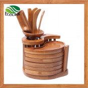Tai Chi Shaped Bamboo Tea Coaster with Tea Tool