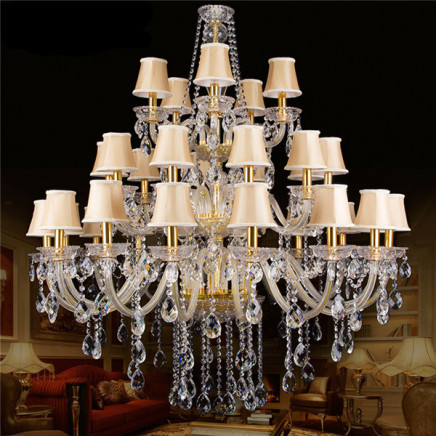 2014 Luxury Big Chandelier Amber Crystal with Fabric Shade