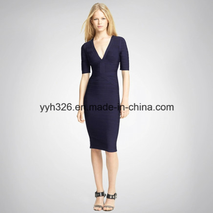 2014 New Bandage Slim Tight Autumn Striped Party Dress