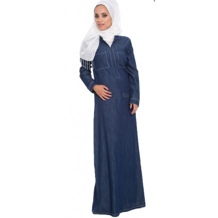 2014 Yyh Blue Denim Women Maxi Abaya Style Muslim Dress