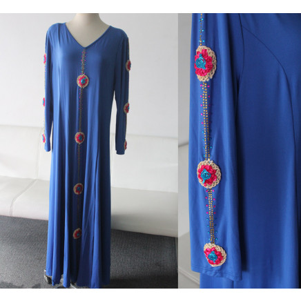 2014 Yyh Women Clothing Blue Flower Muslim Abaya Dress