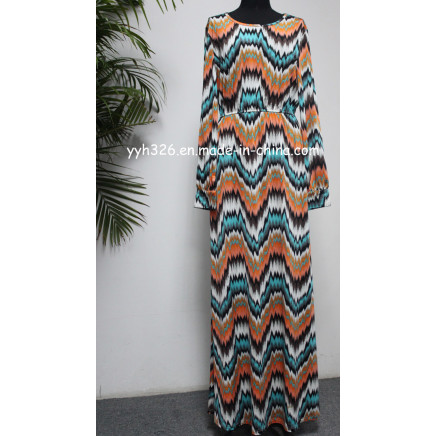 2014 Yyh Women Lady Long Sleeve Chervon Maxi Dress