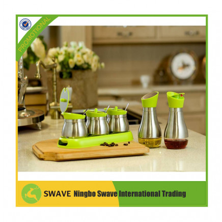 5PCS Cruet Set Stainless Steel & Glass Oil&Vinegar Bottle Salt&Pepper Spice Set Y95156