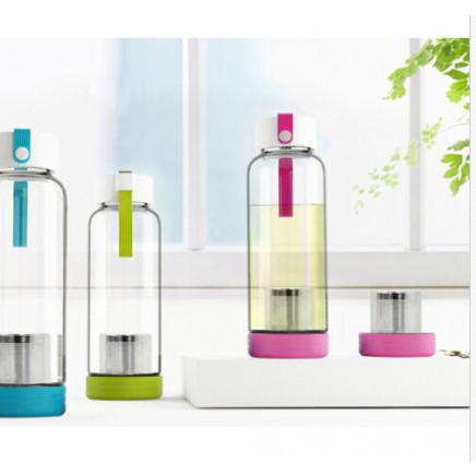 BPA Free Glass Water Bottle Sports with Tea Filter Infuser Dn-164b