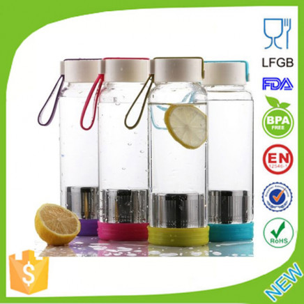 BPA Free Glass Water Bottle with Tea Fliter Fruit Infuser Dn-164b