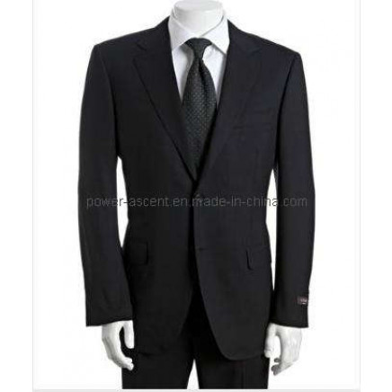 Black Tonal Pinstripe Wool Two-Button Suit with Flat Front Pants (PH-31)