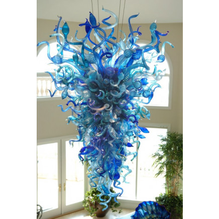 Blue Blown Glass Chandelier Lighting Apply for Hotel Lobby