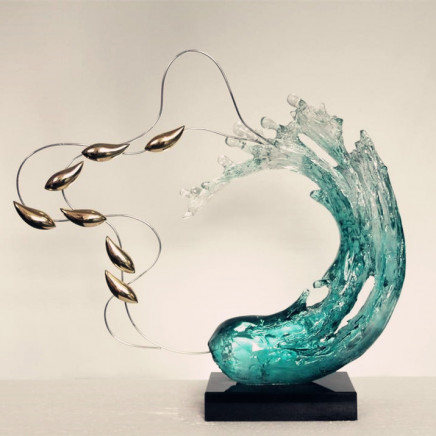 Clear Sea Wave Resin Sculpture for Table Decoration