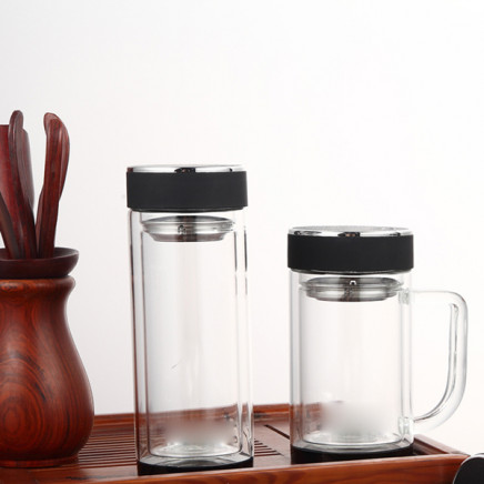 Double Wall Tea Water Glass Bottle with BPA-Free