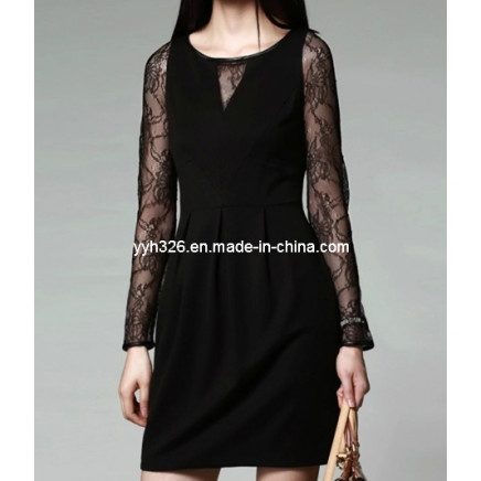 Elegant Long Sleeve Lace Black Dress Casual Dress for Women