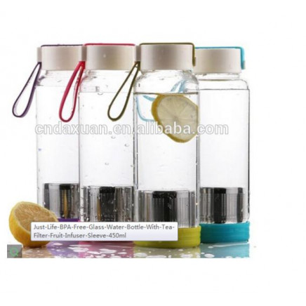 Fashion BPA Free Glass Water Bottle with Tea Fliter Fruit Infuser