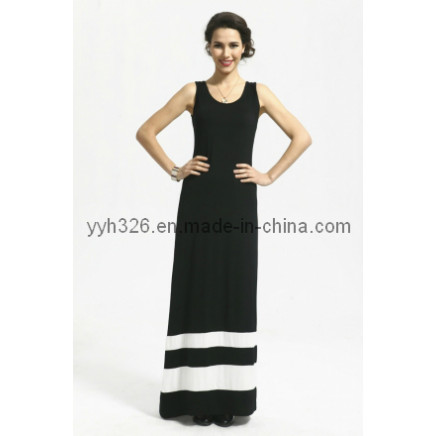 Fashion Elegant Trim Stripes Maxi Dress (YYH-CCD-357)