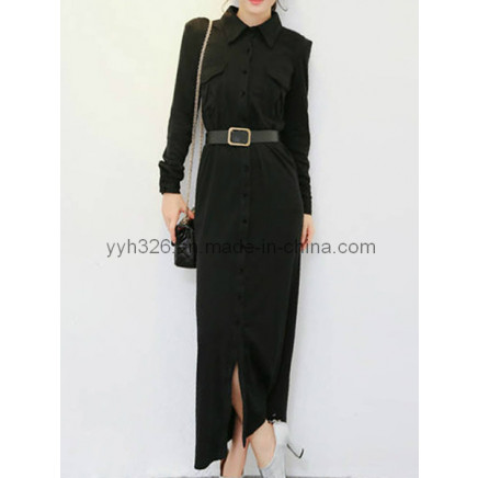 Fashion Wholesale Casual Black Maxi Split Hem Dress (YYH-CCD195)