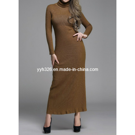 Fashion Women Wool Round Neck Long Dress, Sexy Package Hip Skirt, Women Dress, Ladies Dress
