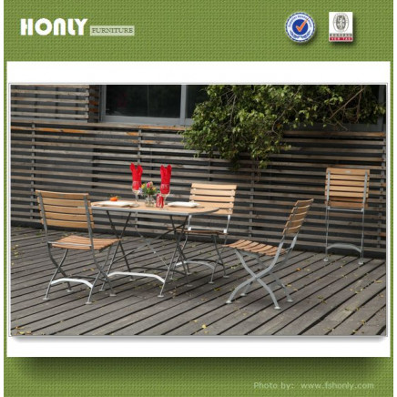 Folding Teak Garden Furniture Iron Frame Table Chairs Set