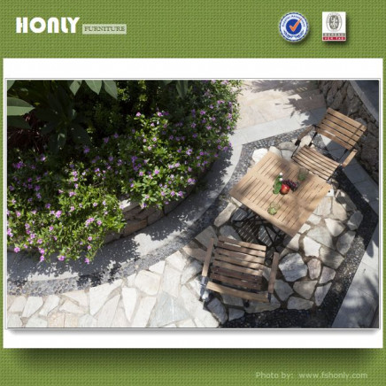 Folding Wooden Garden Furniture Set Iron Frame Teak Dining Set