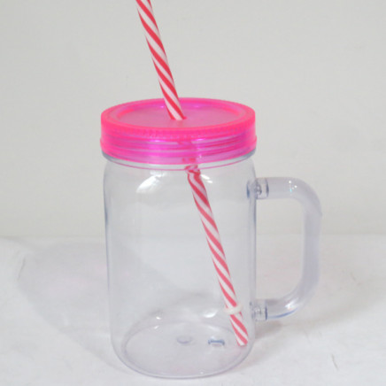 Food Grade 16 Oz Plastic Mason Jar with Handle and Straw Dn-102