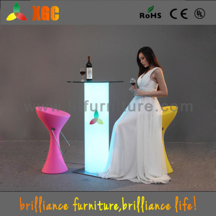 Glowing Cocktail Table with Glass for Bar and Club