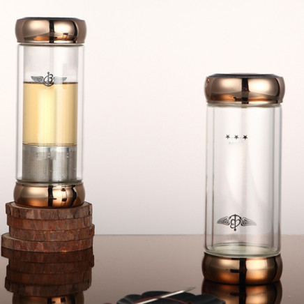 Gold Stainless Steel Gift Glass Water Bottle with Tea Infuser