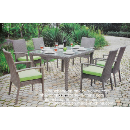 Hot Sale PE Glass Rattan Tables with Armchairs for Garden Dining Furniture