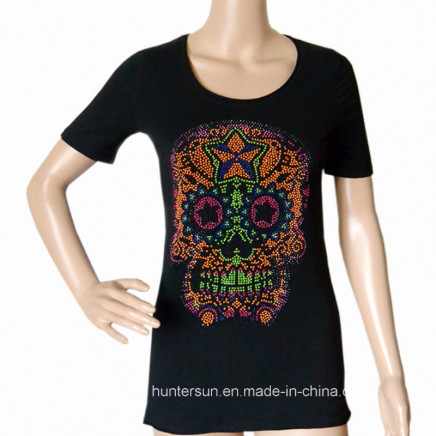 Ladies Slim Top with Fashion Skull Women T Shirt (HT5060)