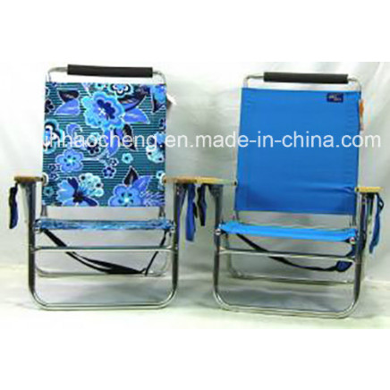 Leisure Chair Outdoor Camping Chair Five-Position Adjustable Aluminium Folding Beach Chair with Woodarmrests