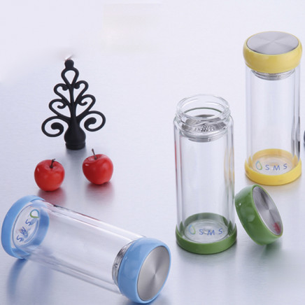 New Design Eco-Friendly Double Wall Glass Tea Infuser Bottle