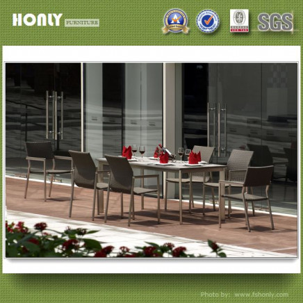 Outdoor Dining Table Set Aluminium Plastic Wood Table and Chairs