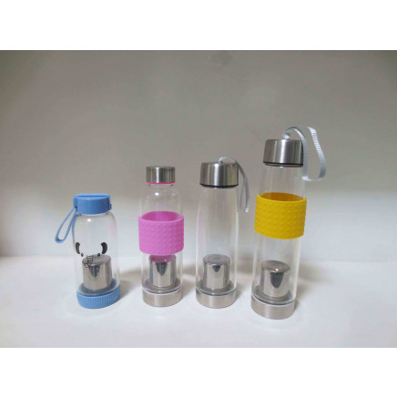 Outdoor Sport Pyrex Glass Water Bottle with Silicone Sleeve Unbreakable
