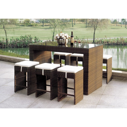 Patio Garden Aluminum PE Rattan Bar Set for Outdoor Rattan Dining Set Rattan Dining Furniture