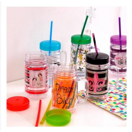 Promotional New Product 16oz Plastic Mason Jar with Straw
