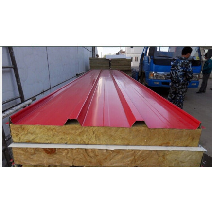 Red Corrugated Sheet Rockwool Sandwich Panel for Country House