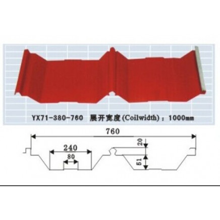 Red Hidden Yx71-380-760 Corrugated Steel Roof Sheet