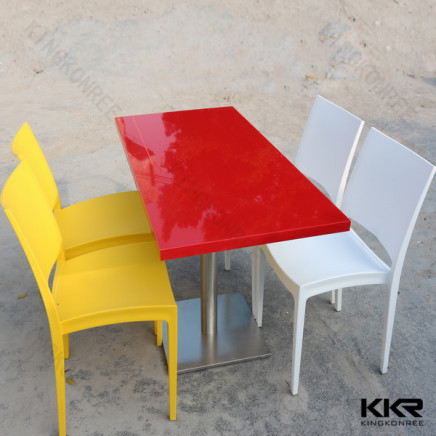 Red Square Round Stone Dining Table Top with Base